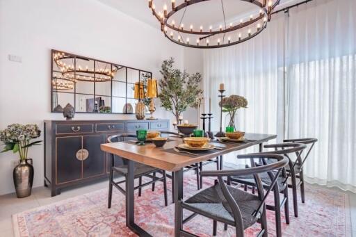 Elegant dining room with modern furniture and natural light