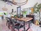 Elegant dining room with contemporary lighting and stylish decor