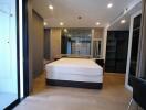 Spacious bedroom with modern design and ample lighting