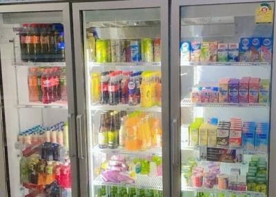 Fully stocked beverage cooler in a retail shop