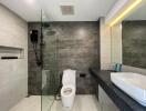 Modern bathroom with walk-in shower and stylish fixtures