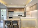 Modern kitchen with wooden cabinets and bright lighting