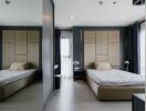 Modern bedroom with two beds and elegant interior design