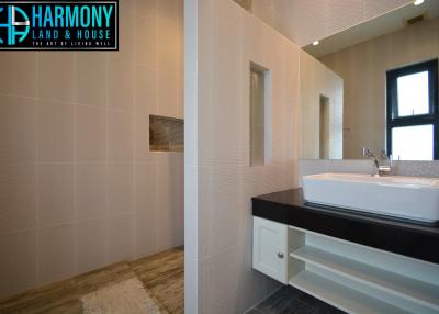 Modern bathroom interior with dual vanity sinks