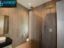 Modern bathroom with walk-in shower and luxurious finishes