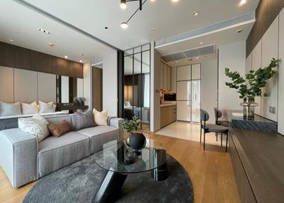 Spacious modern living room with open-plan kitchen