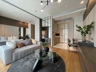 Spacious modern living room with open-plan kitchen