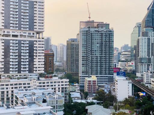 City skyline with multiple residential and commercial buildings