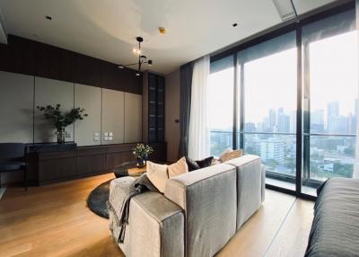 modern living room with large windows and city view