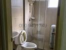 Compact bathroom with shower cabin and toilet