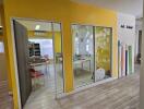 Bright commercial space designed for creative activities with colorful interior