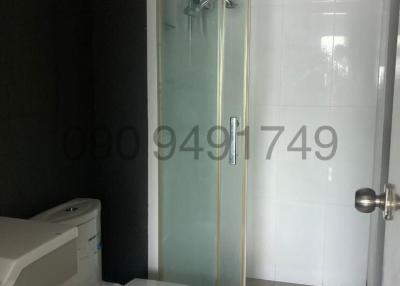 Modern bathroom interior with glass shower and toilet