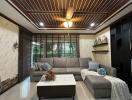 Spacious and modern living room with stylish decor and ample seating