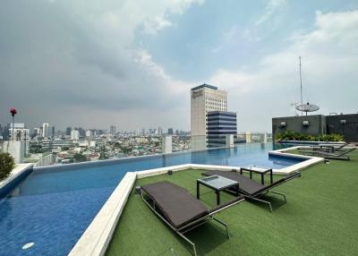 Luxurious rooftop swimming pool with a panoramic city view