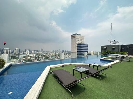 Luxurious rooftop swimming pool with a panoramic city view