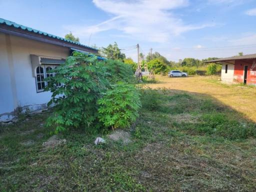 Rural house with garden and clear sky