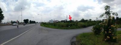 Panoramic view of a potential development site near a main road with green surroundings