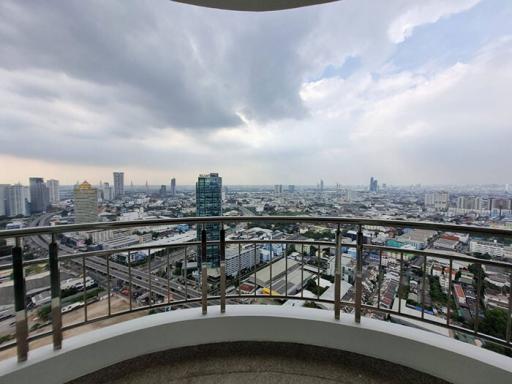 City view from high-rise balcony