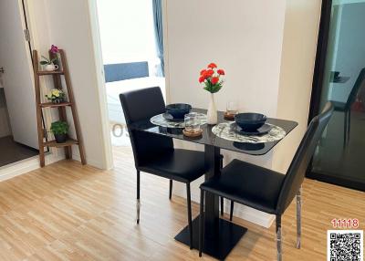 Modern dining space with natural light