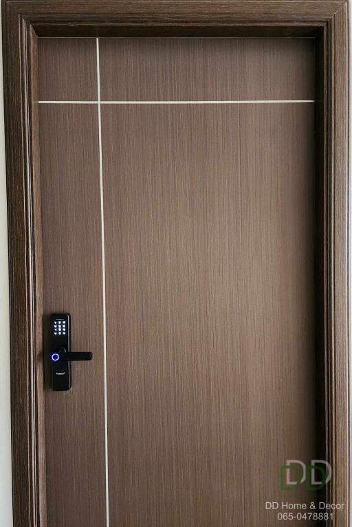 Modern brown door with an electronic keyless door lock system