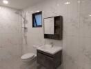 Modern bathroom with white tiles and a shower