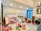 Spacious children's bedroom with toys and colorful decoration