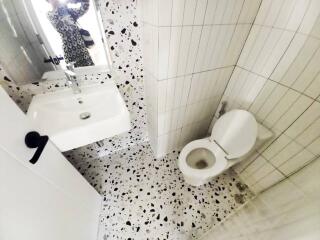 Modern bathroom with terrazzo flooring