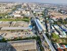 Aerial view of a residential and commercial area