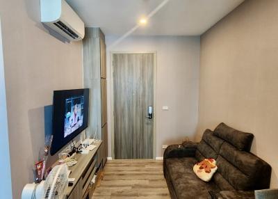 Cozy modern living room with sofa and entertainment setup