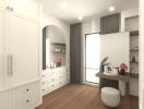 Modern bedroom with a dresser and natural light