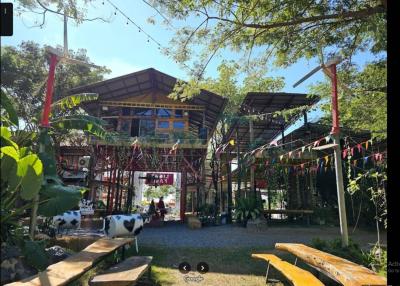 Rustic style open-air building with festive decorations