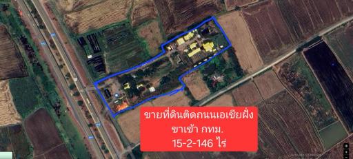 Aerial view of a rural property with land boundaries marked