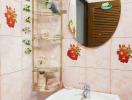 Brightly decorated bathroom with floral tiles