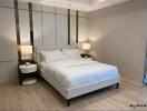 Modern bedroom with elegant design and ambient lighting