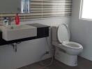 Modern bathroom interior with toilet and basin