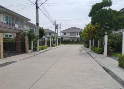 Suburban neighborhood street with family homes