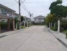 Suburban neighborhood street with family homes