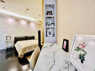 Modern bedroom with marble flooring and elegant design