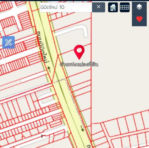 Map view showing streets and a marked location for real estate