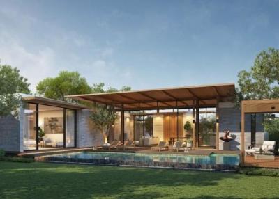 Modern house with swimming pool and outdoor living space
