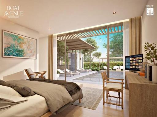Modern bedroom with direct access to patio and ample natural light