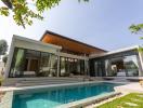 Contemporary house exterior with swimming pool