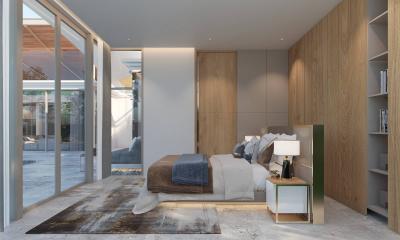 Modern minimalist bedroom with natural light