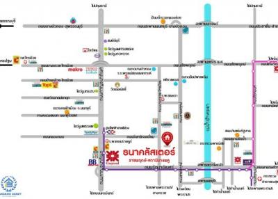 Map of public transportation and amenities in a city area