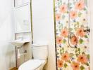 Modern bathroom interior with floral tile design