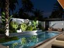 Luxurious private pool with ambient lighting in a modern home