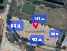 Aerial map view showing property boundaries and nearby plot sizes