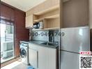 Compact and modern kitchen with appliances and ample storage space