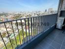 Spacious balcony with city view and tiled flooring
