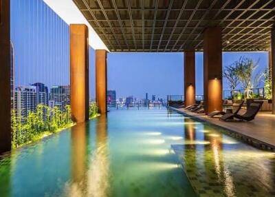 Luxurious rooftop infinity pool with city views at dusk